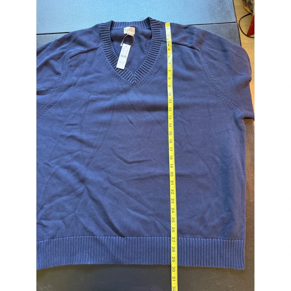 J.Crew Mens XXL Navy Blue 100% Cotton V-Neck Knit Sweater CM323 NEW